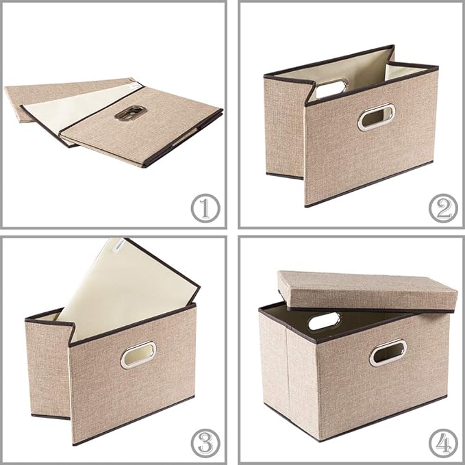 PRANDOM Collapsible Storage Cubes with Lids [1-Pack] Jute Fabric Foldable Storage Boxes Organizer Containers Baskets Bins with Cover for Home Bedroom Closet Office Nursery (14.9x9.8x9.8)