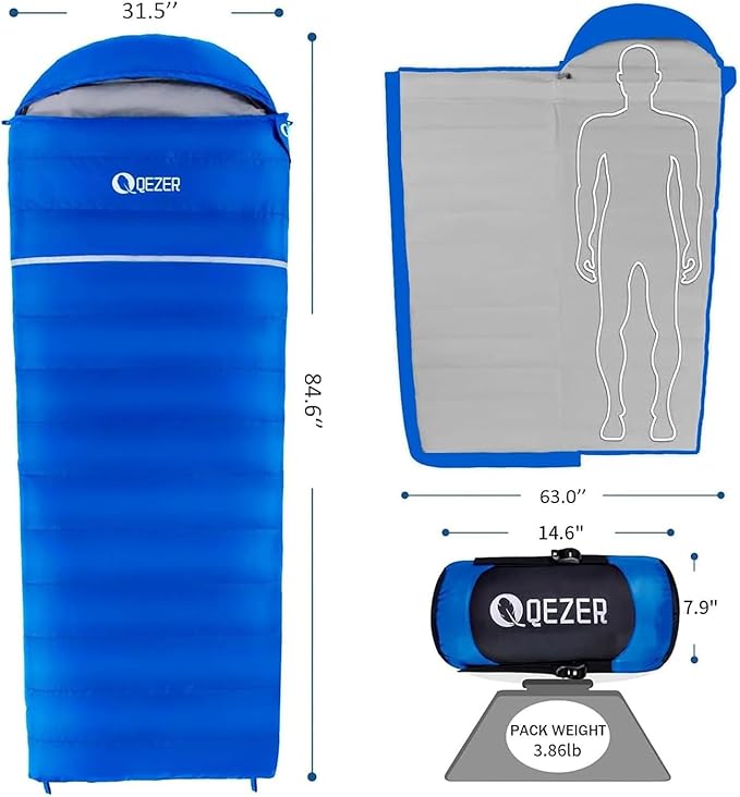Down Sleeping Bag for Adults, 600 Fill Power, Ultralight & Compact with Compression Sack for Backpacking, Camping, Hiking
