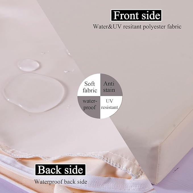 Patio Chair Cushions Non Slip Bottom Chair Pad with Ties Waterproof Square Outdoor Seat Cushion Replacement for Garden Swing Furniture Set of 2 20 x 20 Inch, Beige