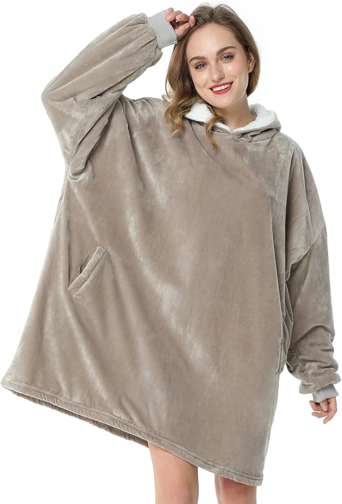 LetsFunny Blanket Hoodie,Oversized Wearable Sherpa Fleece Blanket Sweatshirt,Super Soft Warm Cozy with Giant Pocket,Gifts for Women Men Adults Teenagers Kids, One Size Fits All