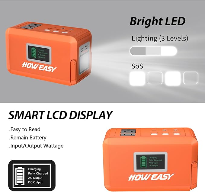 HOWEASY Portable Power Bank, 24000mAh Portable Laptop Charger Power Bank with 2 110V/120W AC Outlet/ 2 DC Ports/3 USB QC3.0/LED Light forOutdoor Camping Trip Hunting Emergency