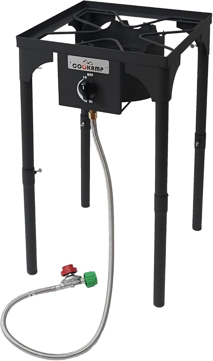 High Pressure Single Propane Burner 55,000BTU Outdoor Camping Stove with 0-20 PSI Adjustable Regulator and Steel Braided Hose (55,000BTU)