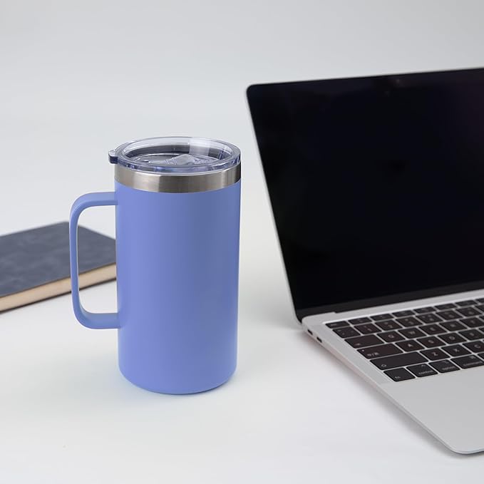 DOMICARE 24oz Mug with Handle and Lid, Stainless Steel Coffee Mug, Travel Mug with Handle, Double Wall Vacuum Coffee Tumbler, Reusable Insulated Cup, Blue, Pack 8