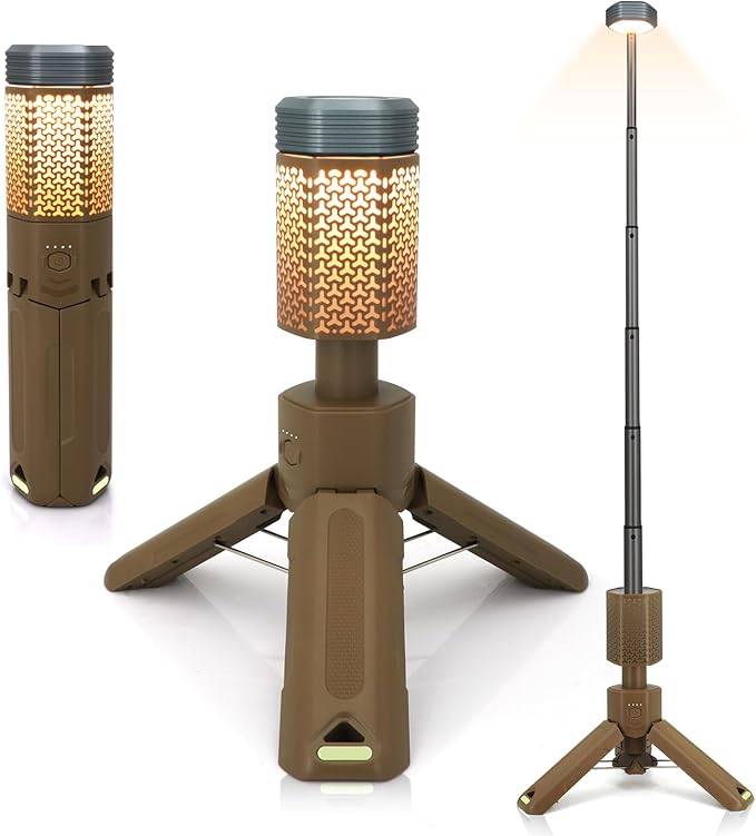 Telescopic Camping Lights,Portable Camping Lantern with Storage Bag,10500mAh Rechargeable Outdoor Adventure Emergency Light,Waterproof LED Work Lights with Magnetic (Khaki)
