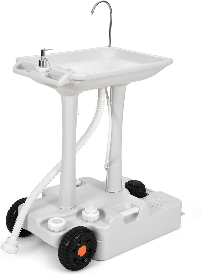 YITAMOTOR 30L Portable Camping Sink, Portable Hand Washing Station with Large Wheels, Foot Pump, Towel Holder & 5L Soap Dispenser for Outdoors, Garden, Gathering, Camping, Worksite, Camping, Outdoor