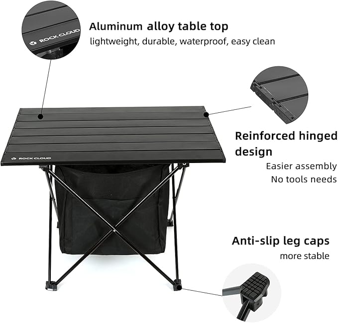 ROCK CLOUD Portable Camping Table Ultralight Aluminum Camp Table with Storage Bag Folding Beach Table for Camping Hiking Backpacking Outdoor Picnic, Size M