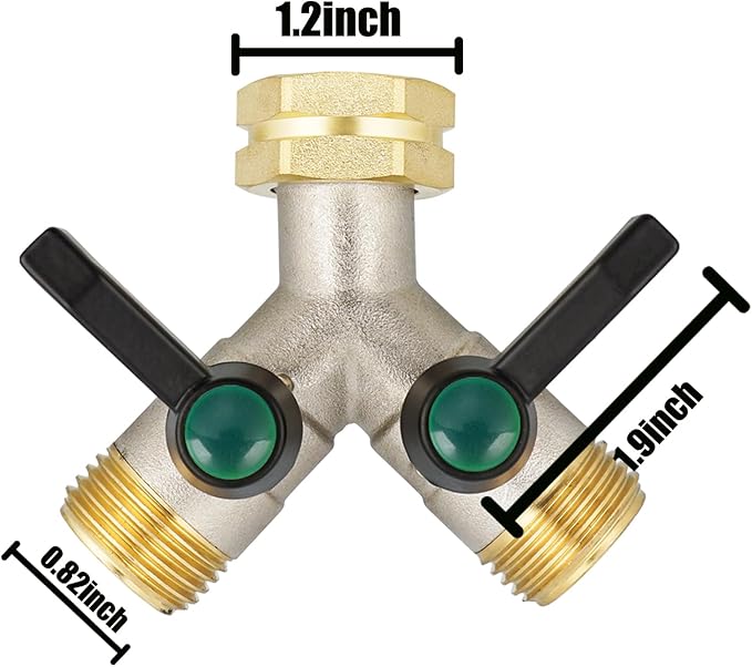 EJW Y-Valve Garden Hose Faucet Splitter, 3/4” GHT Threads,Outdoor Faucet Splitter, Brass High Flow, Garden Hose Y-Splitter 2-Way,Y-Valve Full Flow Hose Splitter,Garden Hose Splitter 2-Way Heavy Duty.