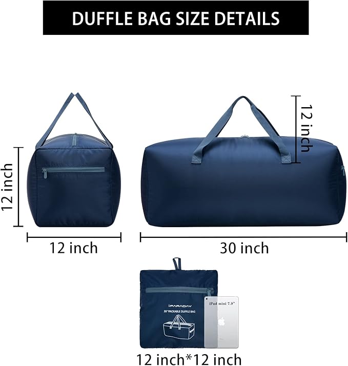 Foldable Duffel Bag 30" / 75L Lightweight with Water Rresistant for Travel-Navy Blue