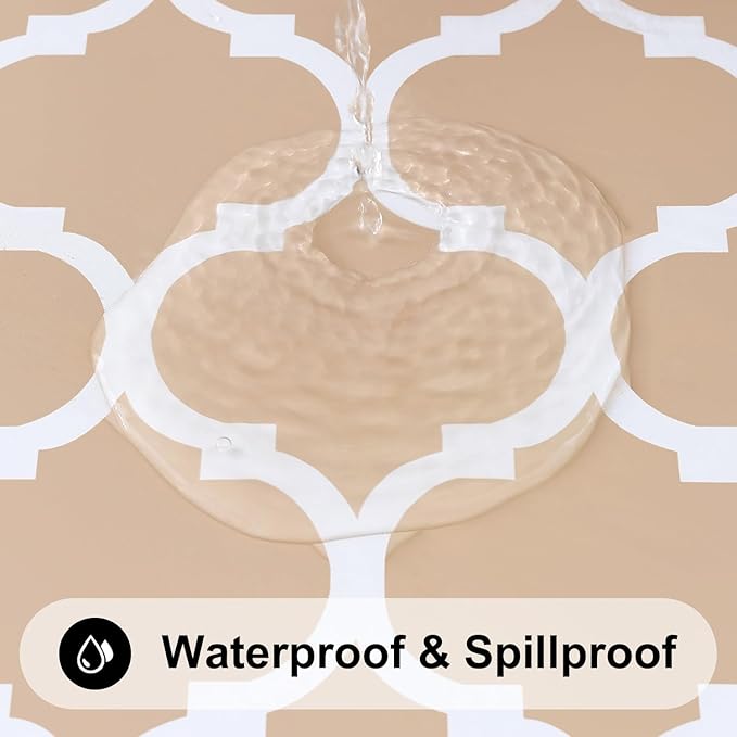 Smiry Rectangle Picnic Table Cover, Waterproof Elastic Fitted Camping Tablecloths for 5 Foot Tables, Wipeable Flannel Backed Vinyl Tablecloth Protector for Indoor, Outdoor (Khaki, 36x60 Inches)