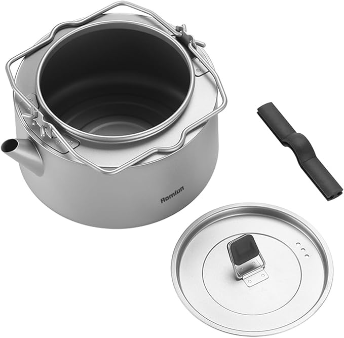 Camping Kettle Titanium Camp Tea Coffee Pot Portable Lightweight Tea Kettle Teapot Fast Heating Campfire Kettle for Stove Top, Boiling Water, Outdoor, Hiking, Camping, Picnic, Traveling