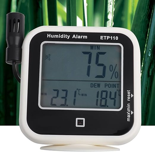 Walfront ETP110 Pro Digital Hygrometer Thermometer Lab Grade Humidity Temperature Dew Point Monitor with Data Storage Alarm for Home Laboratory Greenhouse