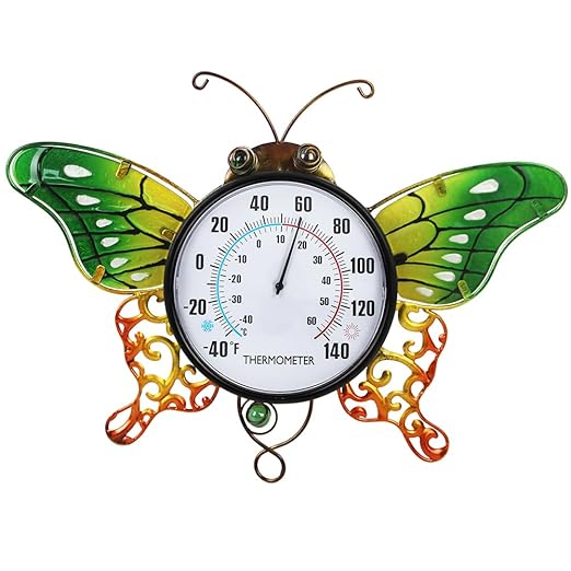 Indoor Outdoor Thermometer, Butterfly Wall-Mounted Thermometer Waterproof for Patio Garden Yard & Living Room, No Battery Needed