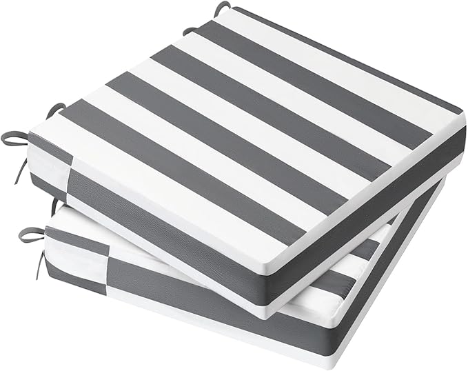 AAAAAcessories Outdoor Seat Cushions for Chairs, Waterproof, Fade-Resistant Patio Furniture Replacement Cushions, 21" x 21" x 4", Set of 2, Gray Cabana Stripe