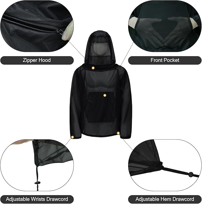 Mosquito Net Suit Camo Hunting Mesh Suit Bug Net Clothing with Hood for Outdoor Protection No-See-Ums Garden Camping