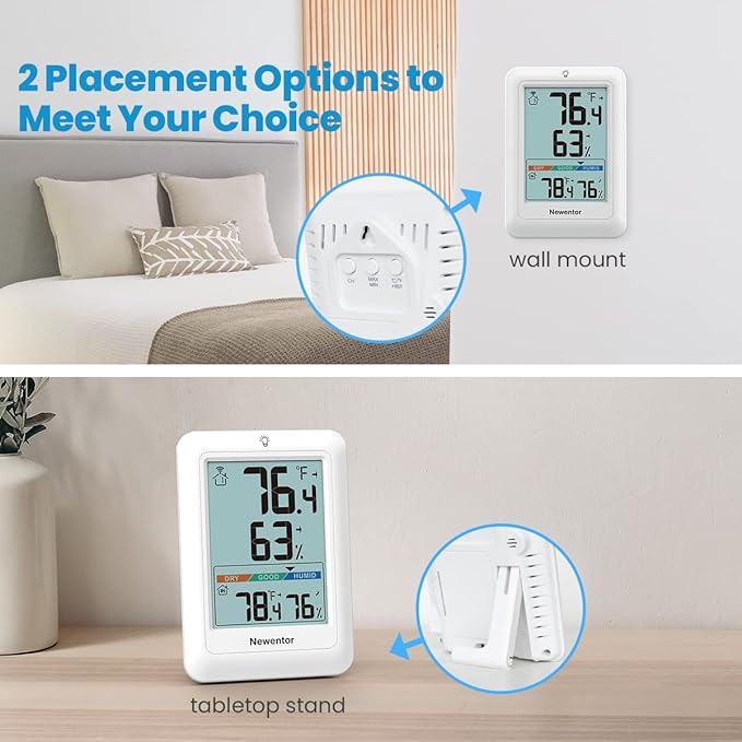 Newentor Indoor Outdoor Thermometer Wireless, Remote Temperature Monitor Hygrometer, Outside Inside Thermometers with Comfort Indicator, 4 Inch Screen, 328ft Range for Home Patio, White with 3 Sensors