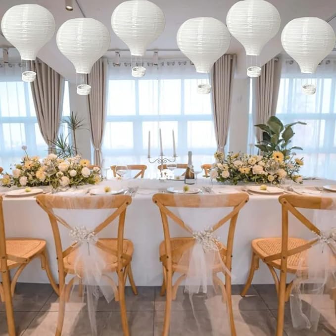 (6 Packs) 12-Inch White Paper Lanterns Decorative Chinese/Japanese Hanging Round Paper Lanterns Lamp for Birthday, Wedding, Christmas Xmas, Bridal, Home Decor, Party Decoration (hot air balloon)