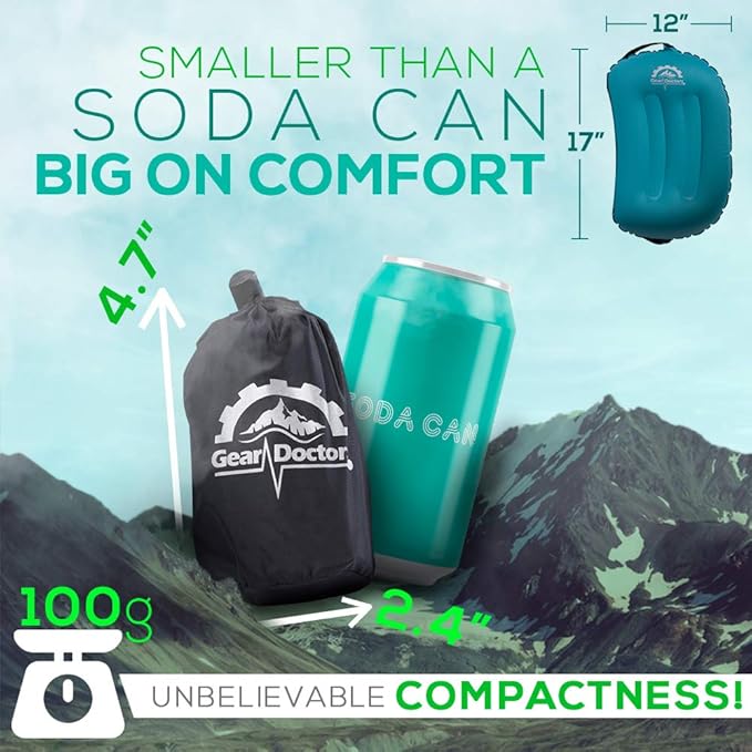 Gear Doctors Inflatable Camp Pillow - Backpacking, Blue