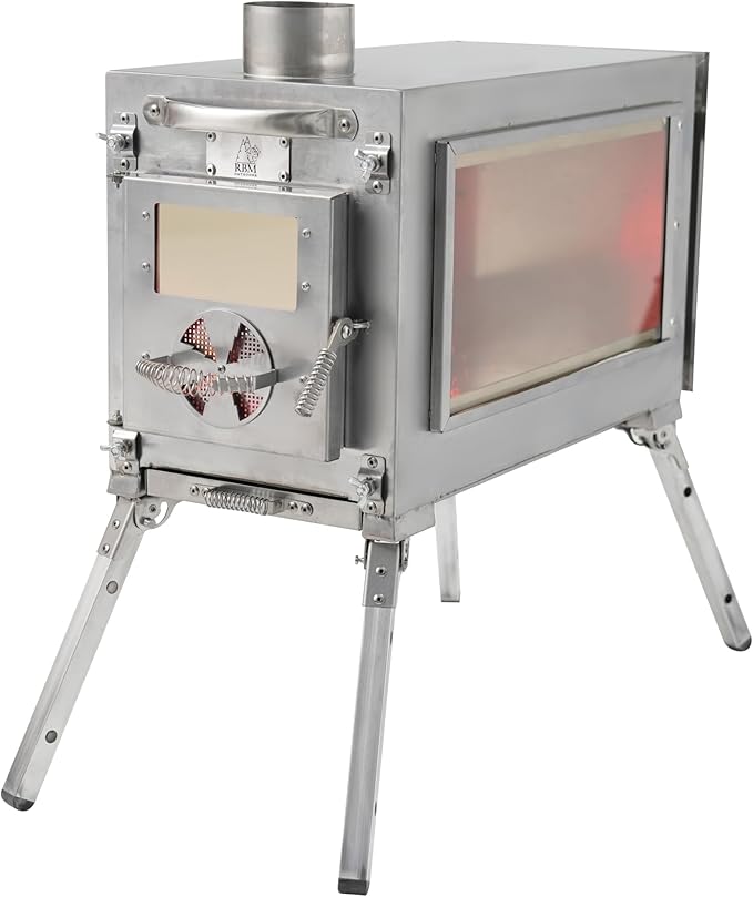 Rbm Outdoors Camping Stoves for Tents, Shelters, Yurts. Portable Wood Burning Folding Stove for Camp, Cooking Outdoor. Compact Folding Pipes Chimney (Caminus M)