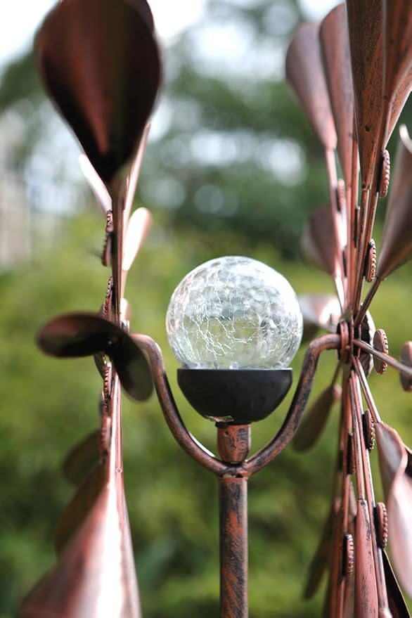 Large 79In Copper Kinetic Wind Spinner Multi-Color Seasonal LED Lighting Solar Powered Glass Ball Metal Wind Catchers Spinner for Patio Lawn & Garden Decorations