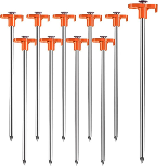 Tent Stakes, 10PCS Heavy Metal Tent Pegs, Professional Camping Tools for Outdoor Trips, Suitable for Strong Winds and Various Ground Tent Pegs, Designed for Camping (10, Red)