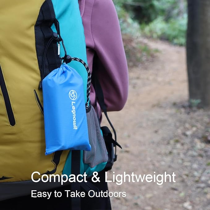 Outdoor Pocket Blanket, 55"x79" Waterproof Foldable Compact Pincic Blanket, Ultralight Tarp for Camping, Festival, Beach, Hiking, Backpacking, Travel and More, Stakes Included