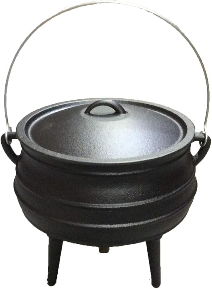 Cuisiland 10QT Cast Iron Potjie Cauldron Pot with Lid & 3 Legs – Pre-Seasoned South African-Style Campfire Pot for Outdoor Cooking, Soups, Stews & Braising – Heavy-Duty Cast Iron Dutch Oven
