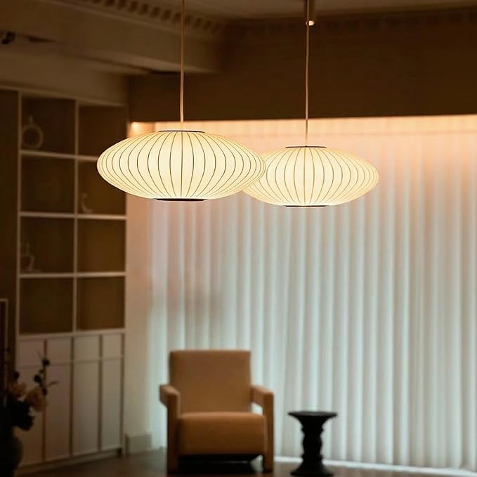 Drum Shade Fabric Pendant Light,Wabi Sabi Cloth Lamp,Adjustable Hanging Lantern Indoor,Mid Century Modern Pendant Lamp for Study Room Office