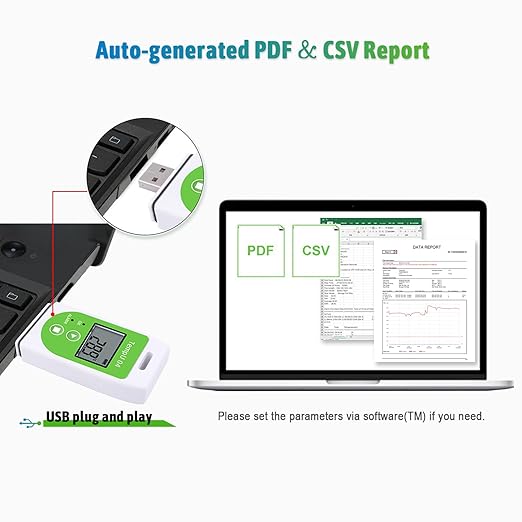 Tzone Temperature Data Logger USB Reusable Temp Recorder with PDF CSV Reports, Digital Thermometer Recording Refrigerator Industrial Temp Datalogger 32000 Points for Lab Freezer Shipment TempU04