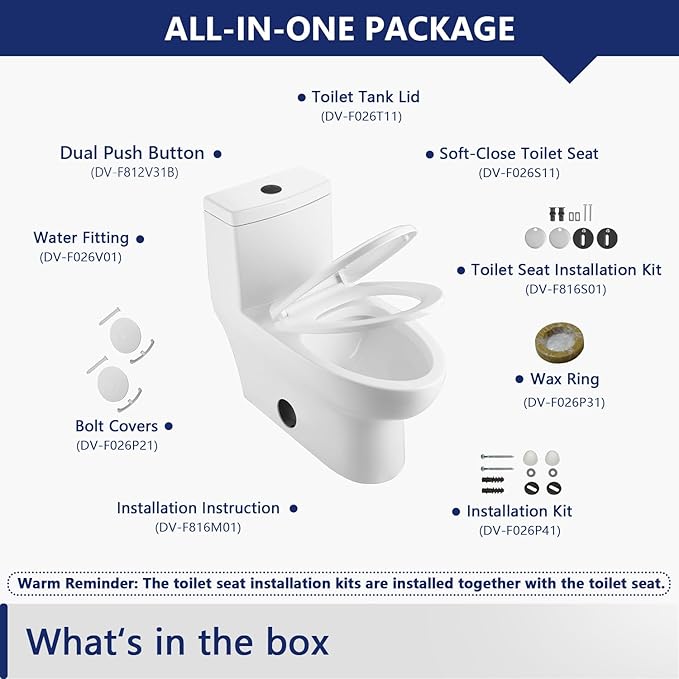DeerValley DV-1F026-B Elongated One Piece Toilet, Dual Flush 1.1/1.6 GPF Toilet with Comfortable Seat Height, Powerful & Quiet Modern Standard Toilet for Bathroom, 12" Rough-In