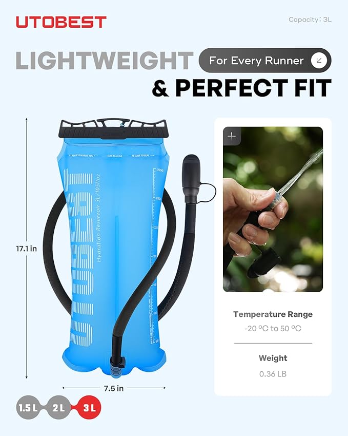 UTOBEST Hydration Bladder,TPU Water Bladder,Water Bladder for Hiking Backpack,BPA Free,Wide Opening,Leak-Proof,Water Reservoir for Hiking Cycling Camping Running