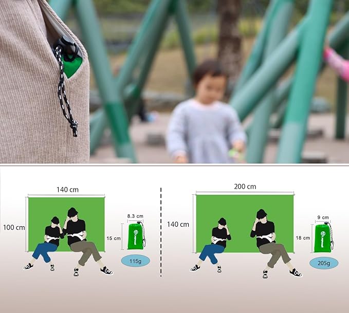 Outdoor Pocket Blanket, 55"x39" Waterproof Foldable Compact Small Pincic Blanket, Ultralight Tarp for Camping, Festival, Beach, Hiking, Backpacking, Travel and More, Stakes Included