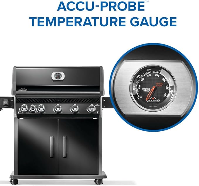 Napoleon Rogue PRO 625 Natural Gas Grill with Infrared Side Burner, Black, Durable 6-Burner Cooking Power