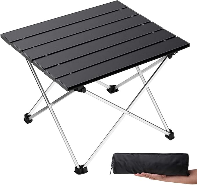 Grope Small Folding Camping Table with Aluminum Table Top, Beach Table for Sand with Carrying Bag,Prefect for Outdoor,Picnic,BBQ,Cooking,Festival