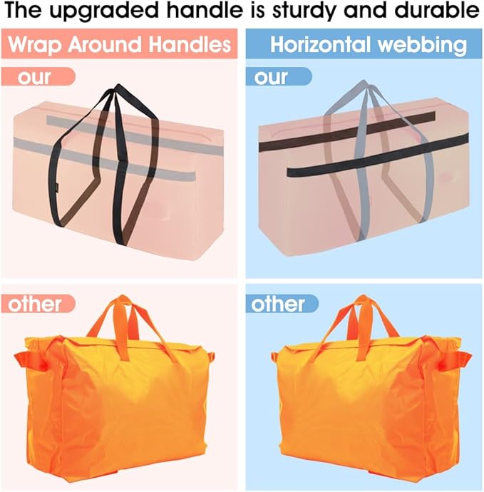 4 Pack Moving Bags Heavy Duty Extra Large 90L, College Packing Bags for Moving Clothes, Moving Supplies & Boxes with Zippers and Handles, Storage Bags Moving Totes Camping Essentials (Orange)