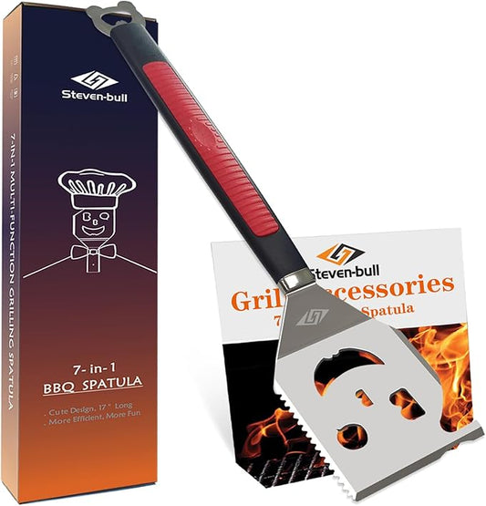 Grill Spatula for Outdoor Grill, 7-in-1 BBQ Spatula, Extra Long BBQ Tool, Box Package, Great Gifts for Men