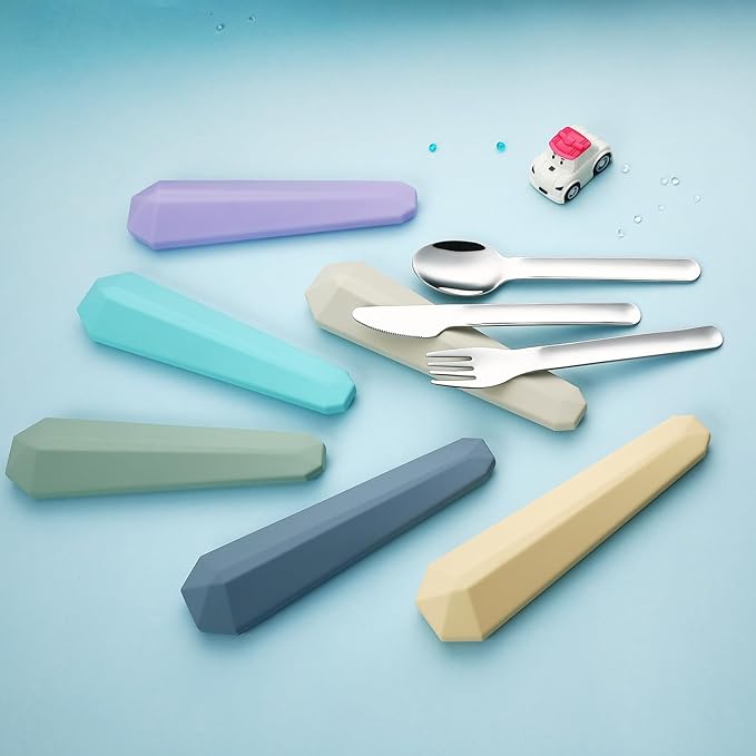 DEVICO Travel Utensils with Case, Reusable Camping Silverware Cutlery, 18/8 Stainless Steel Portable Fork Spoon Knife Set for Lunch Picnic School Workplace (Yellow)