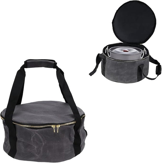 Pans Storage Bag, Dustproof Canvas Zipper Cooker Frying Pan Tableware Storage Bag Organizer with Strap for Outdoor Camping Hiking