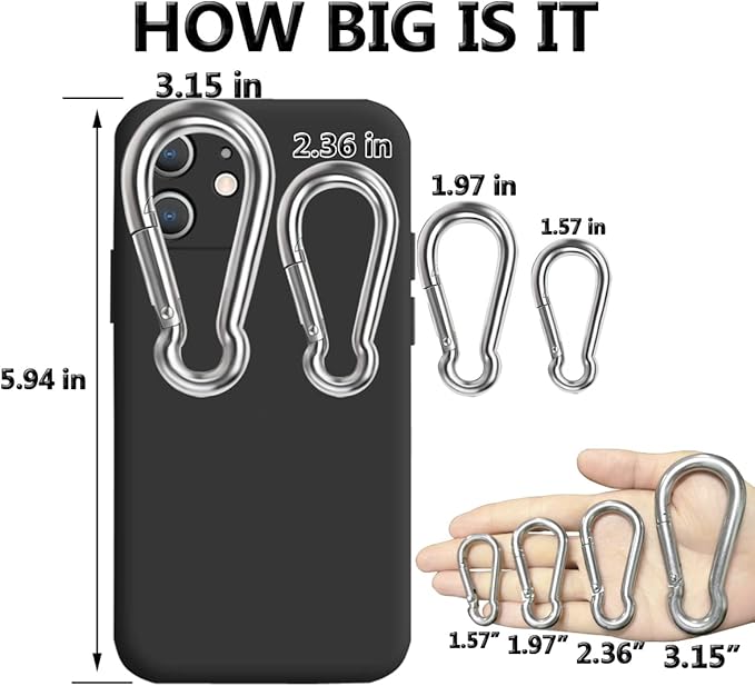 Spring Snap Hooks, 304 Stainless Steel Metal Clip Heavy Duty Rope Connector Small Snap Clamp Key Chain Link Buckle for Hammock Swing Set Outdoor Travel Camping Fishing Hiking