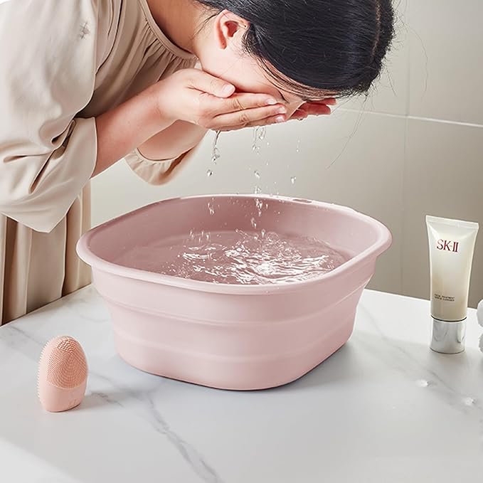 Collapsible Wash Basin Set of 3, Foldable Large Medium Small Wash Basins, Portable Plastic Basins for Laundry, Bottles, Travel, Camping (Pink)