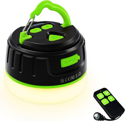 Rechargeable LED Camping Lantern 1000LM, 300H Runtime, 6400mAh, IPX5 Waterproof Tent Light for Camping, Hiking, Power Outages, Home, Emergency Use - Wireless Remote Edition,Green