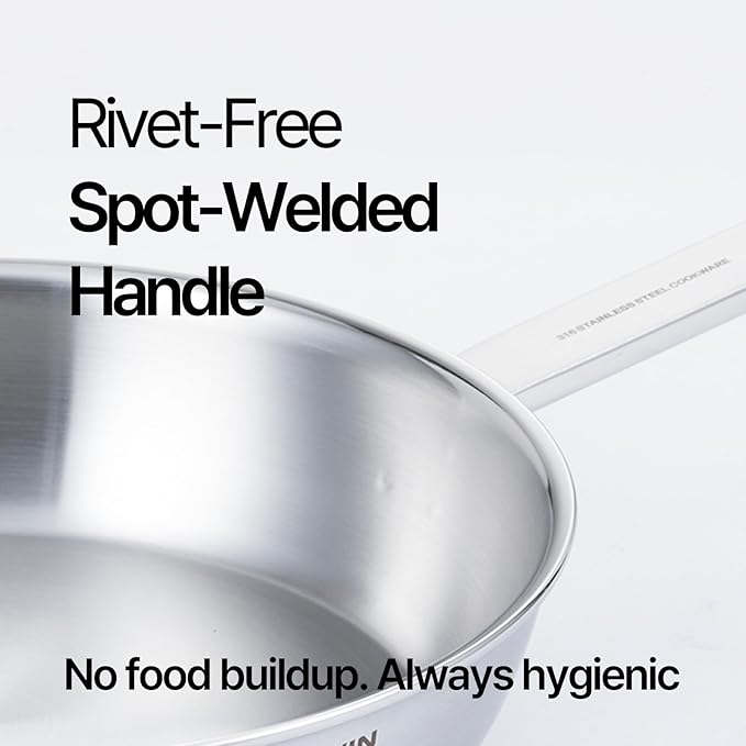 9.4-Inch 316 Stainless Steel Frying Pan, 5-Ply Stainless Steel Skillet, Induction Compatible, Dishwasher & Oven Safe