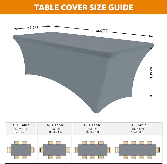 Eurmax USA Rectangular Fitted Spandex Table Covers 4ft Tablecloth Wedding Event Patio Table Decorations Stretch Table Cover for 4ft Folding Table (Silver Gray,2 Pack)