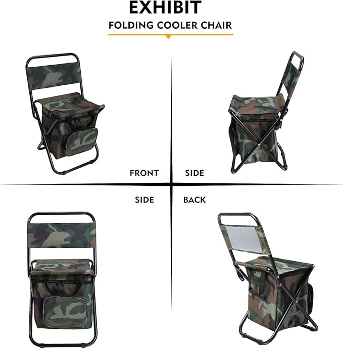 LEADALLWAY Fishing Chair with Cooler Bag Compact Fishing Stool Foldable Camping Chair