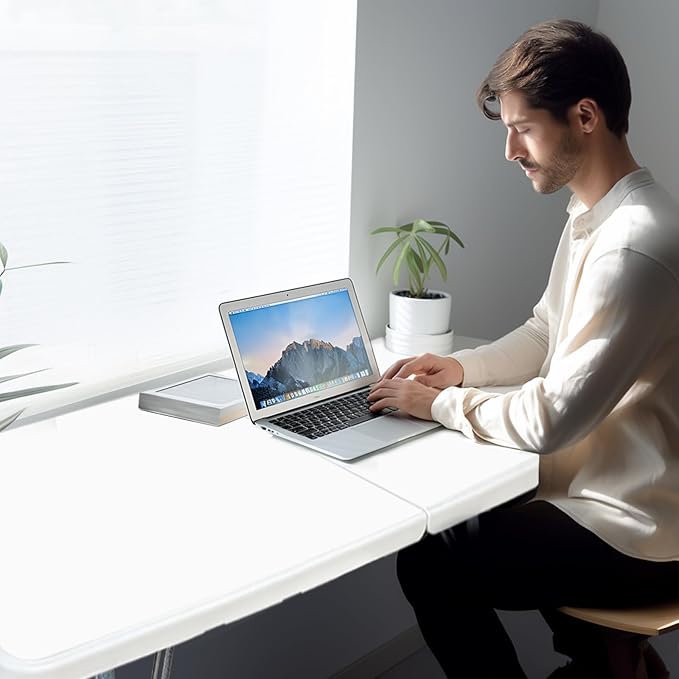 Gocamptoo Folding Table,4ft Indoor Outdoor Heavy Duty Portable Folding Square Plastic Dining Table w/Handle, Lock for Picnic, Party, Camping (4 FT)-White