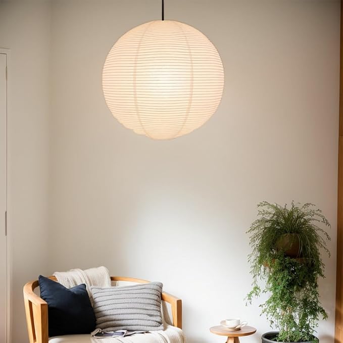 2Pack Paper Lamp Shade,50cm(19.69") Pendant Lamp Shade Round Large Paper Lantern Hanging Light Rice Paper Lantern Lampshade for Living Room Bedroom Dining Room Kids (2Pack White)