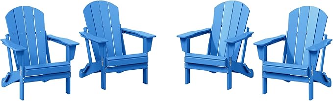 WestinTrends Malibu 4-Piece Set Outdoor Folding Poly Adirondack Chair, Pacific Blue
