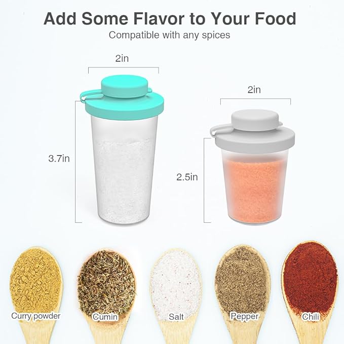 Sophico Small Salt and Pepper Shakers Set with Moisture Proof Sinlicone Lids, 4.5oz Mini Spice Shaker to go for Camping Travel Picnic Lunch Boxes (Mint & Grey, Small & Medium)