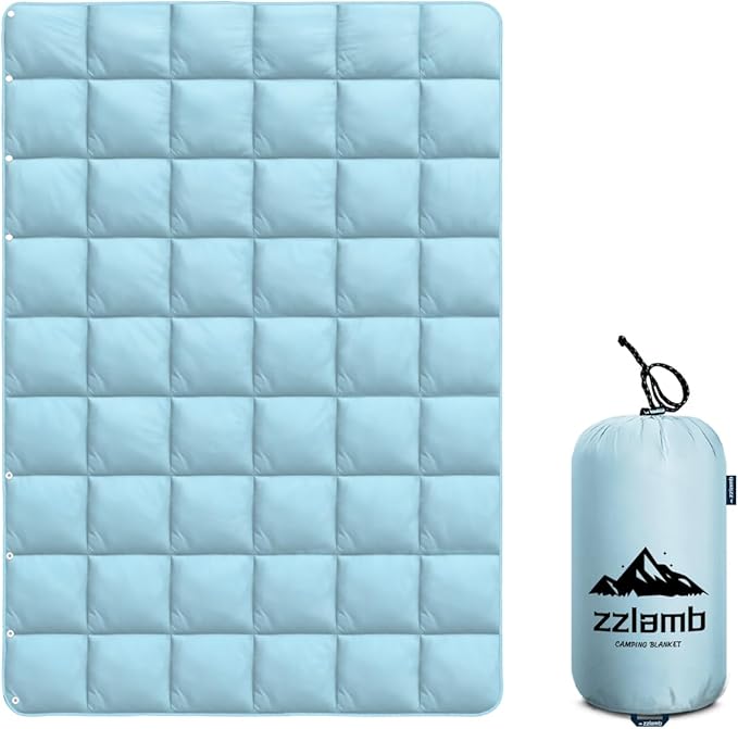 zzlamb Camping Blanket, Compact Lightweight Soft Puffy Blanket Water-Repellent, Packable Warm Quilt Down Alternative Picnic Hiking Backpacking Beach Travel RV Airplane Couch Car