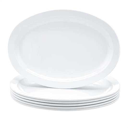 Amazon Basics Melamine (Plastic )Oval Platter Narrow Rim, 6 Piece Set, 13 in x 9.75 in, White (Previously AmazonCommercial brand)