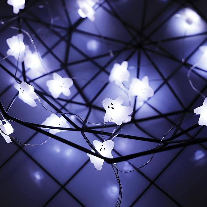 Halloween String Lights Ghost Decorations, 30 LED Copper String Lights with Remote Control & Waterproof Battery Operated Fairy Lights for Indoor Outdoor, Christmas, Halloween Room Decor (White Ghost)